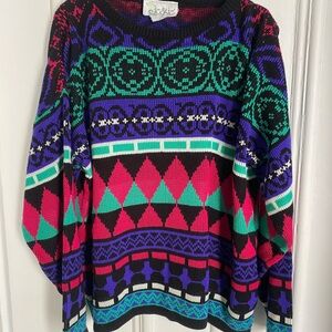 Vintage Funky Knit Colourful Patterned Sweater